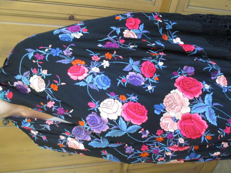 Women's or Men's Antique Black and Colorful Spanish Piano Shawl