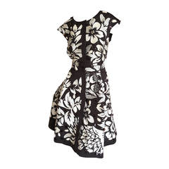 Oscar de la Renta Black & White Floral Embroidered Dress Size 12