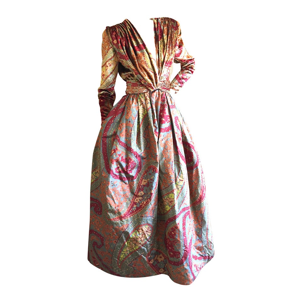 Valentino Boutique 1980's Low Cut Silk Paisley Ball Gown