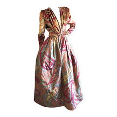 Valentino Boutique 1980's Low Cut Silk Paisley Ball Gown