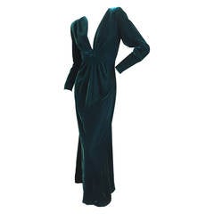Yves Saint Laurent Rive Guache Late 1970
s Green Velvet Evening Dress Yves Saint Laurent Rive Guache Late 1970
s Green Velvet Evening Dress