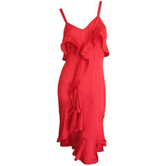 Yves Saint Laurent by Tom Ford 2002 Sexy Red Silk Ruffle Dress
