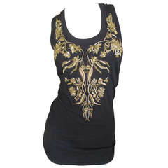 Alexander McQueen Black Cotton Blouse with Gold Beaded Detail on Front