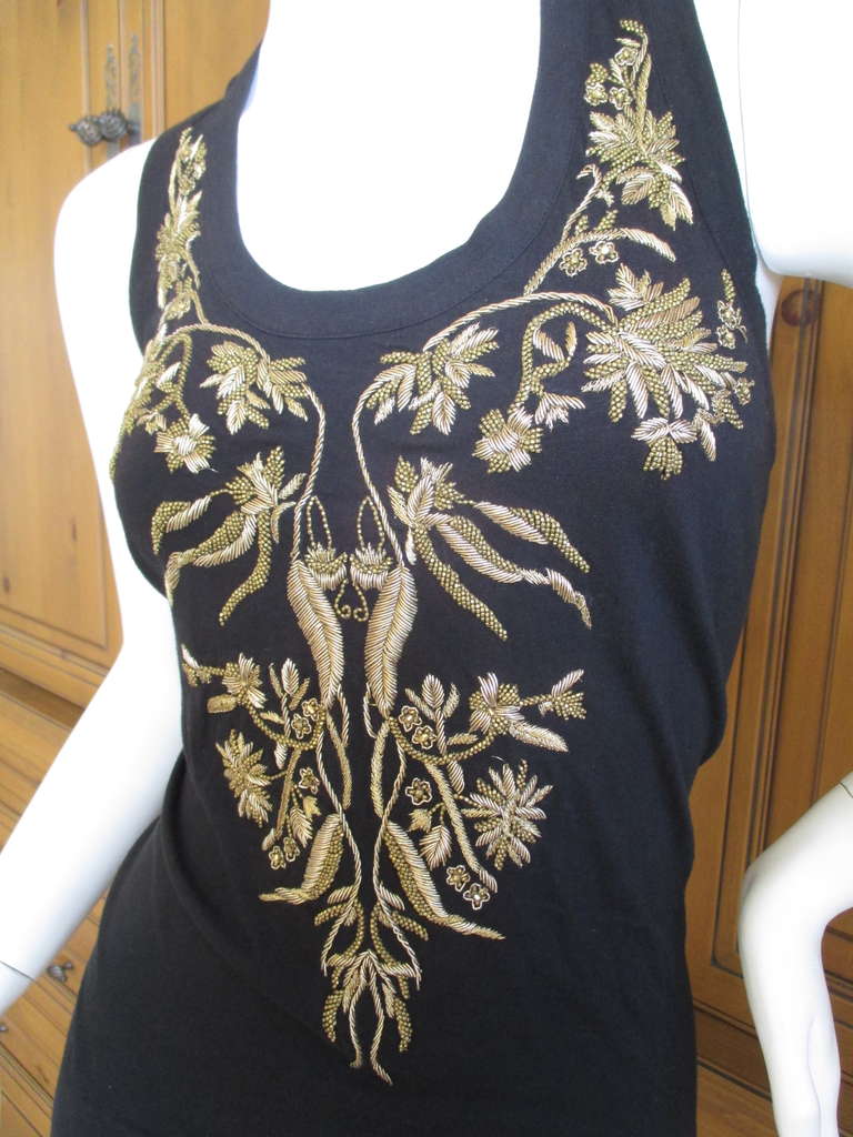 Alexander McQueen Black Cotton Blouse with Gold Beaded Detail on Front In Excellent Condition In Cloverdale, CA