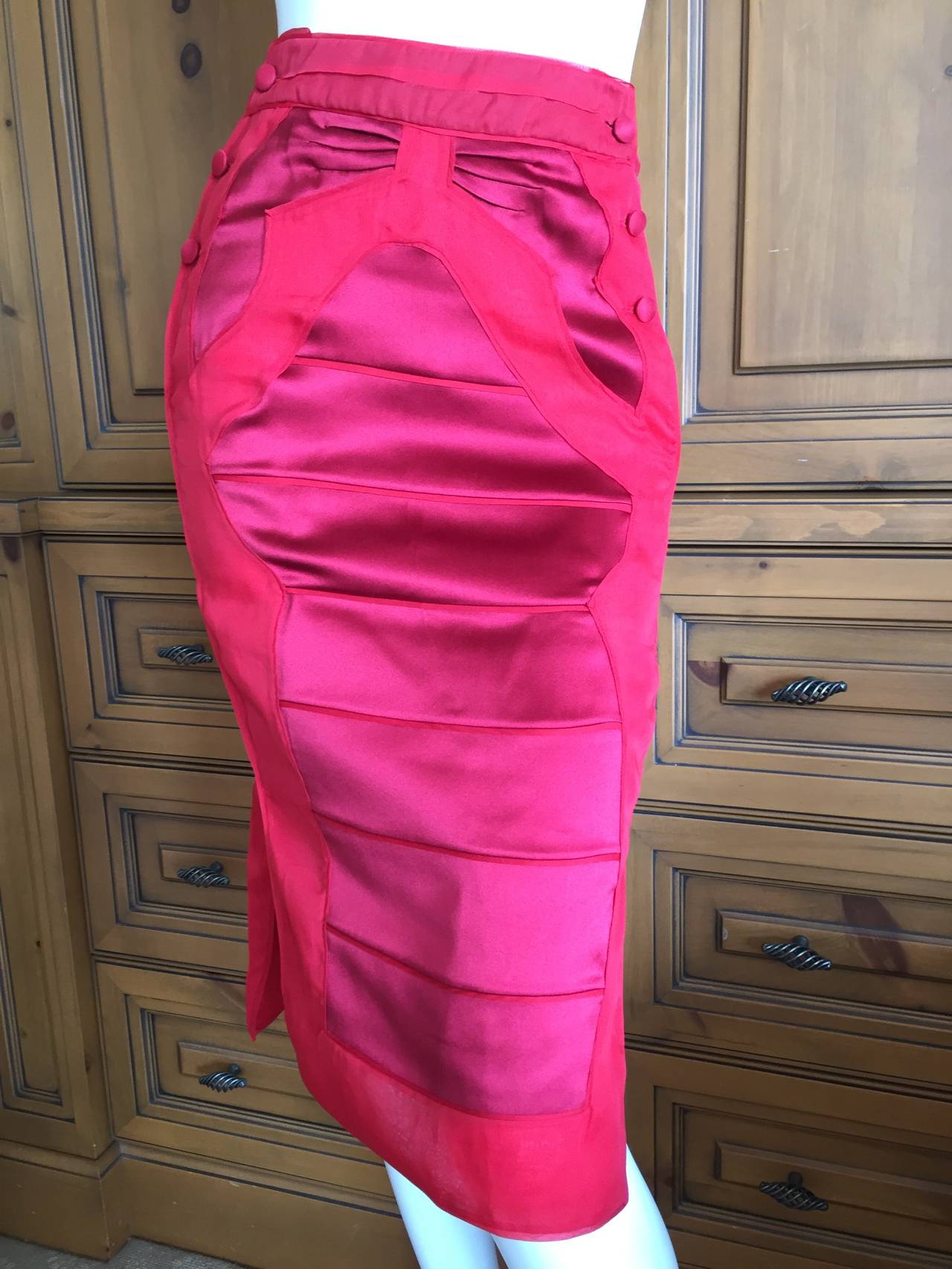 Women's Yves Saint Laurent by Tom Ford Red Silk Skirt Look 1 Fall 2004