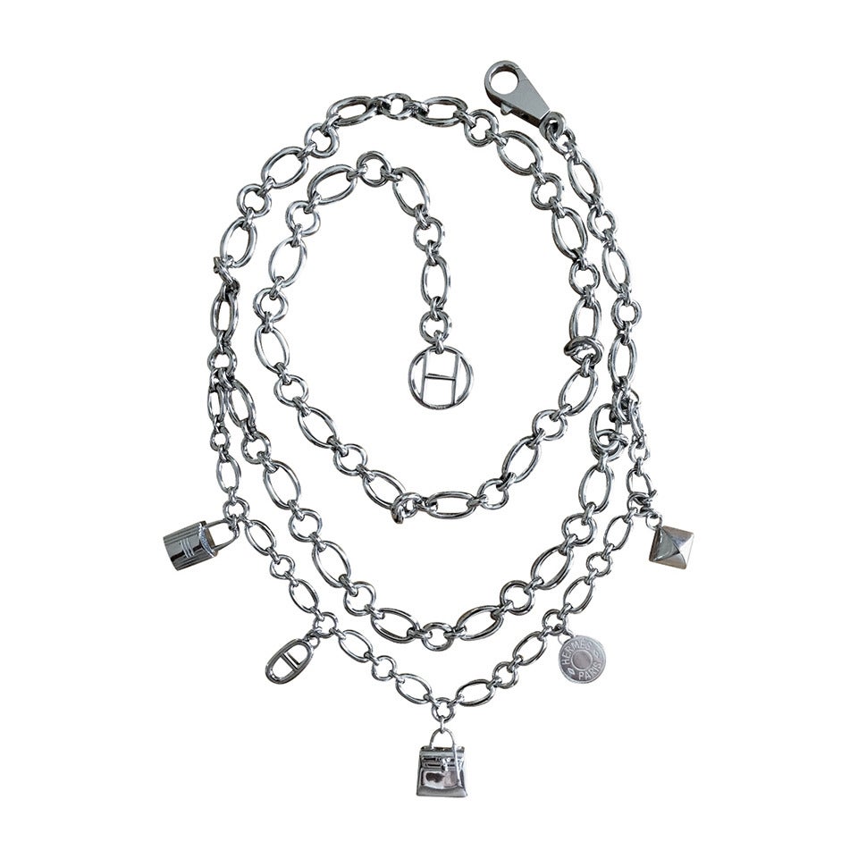 Hermes Palladium Olga Charm Belt Necklace
