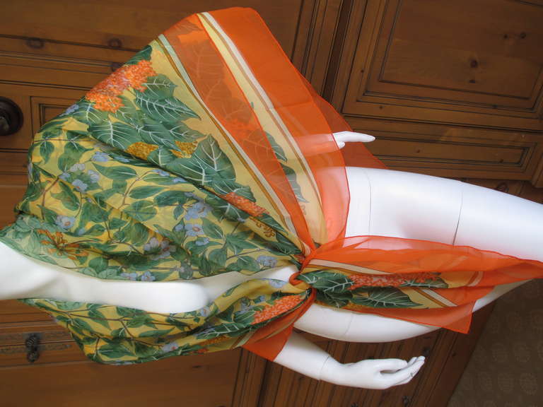 Hermes Silk Mousseline de Soie Floral Shawl by ANTOINE DE JACQUELOT In Excellent Condition In Cloverdale, CA