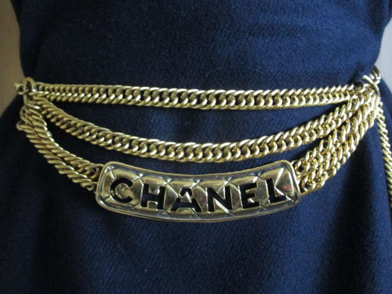 Women's Chanel 1980's Heavy Gold Chain Belt with Quilted 