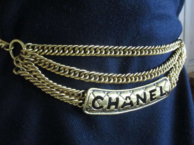 Chanel 1980's Heavy Gold Chain Belt with Quilted 