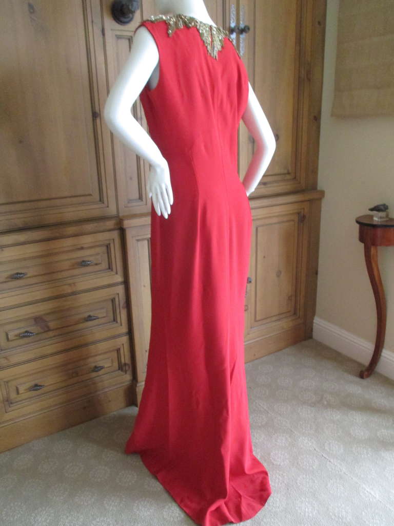 Alexander McQueen Low Cut Red Dress with Gold Beading at 1stdibs