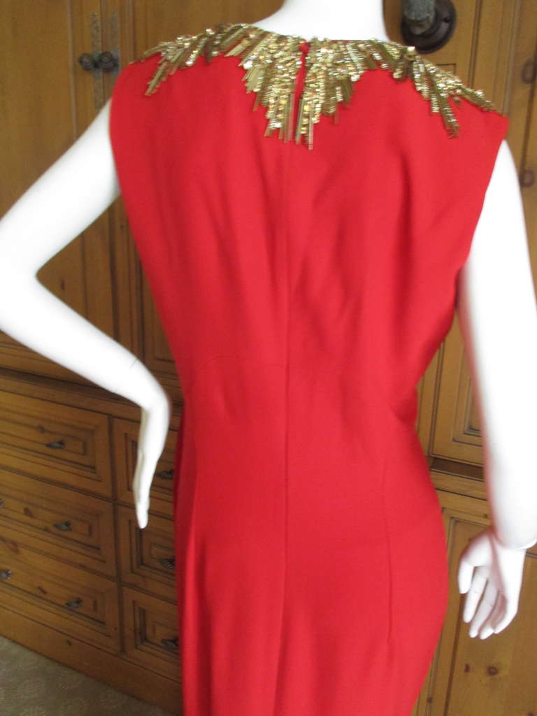 Alexander McQueen Low Cut Red Dress with Gold Beading at 1stdibs