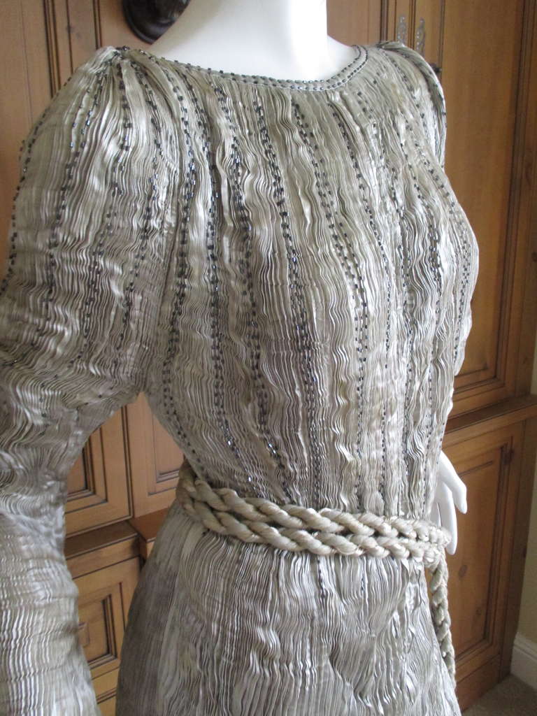Patricia Lester 3 Pc Silver Silk Pleated Suit with Beaded Accent's
