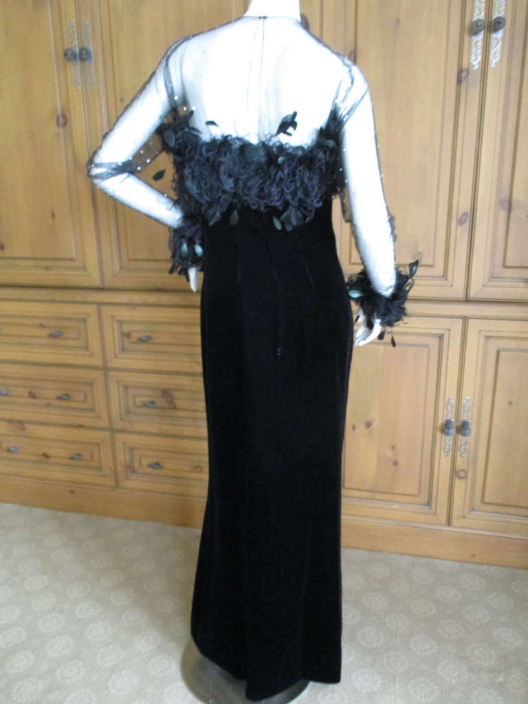 Women's Givenchy 1970's Black Coq Feather Maison Lemarié Evening Dress
