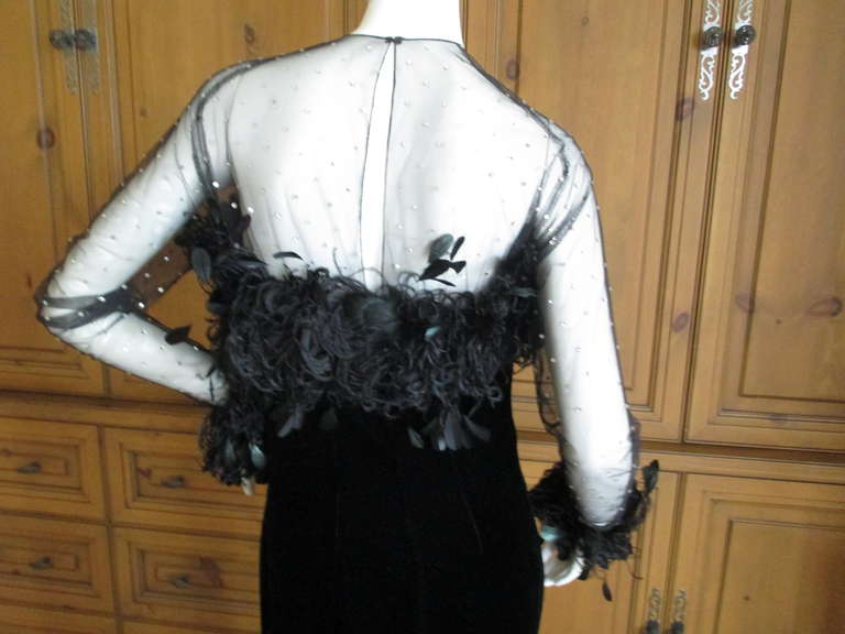 Givenchy 1970's Black Coq Feather Maison Lemarié Evening Dress 1