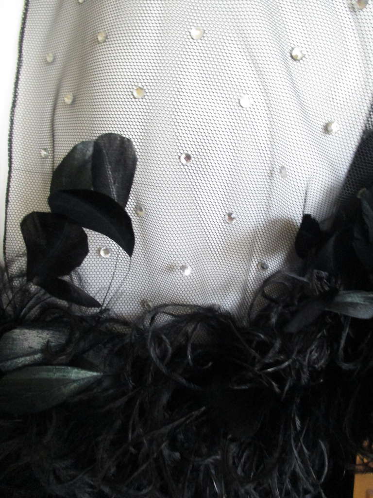 Givenchy 1970's Black Coq Feather Maison Lemarié Evening Dress 2