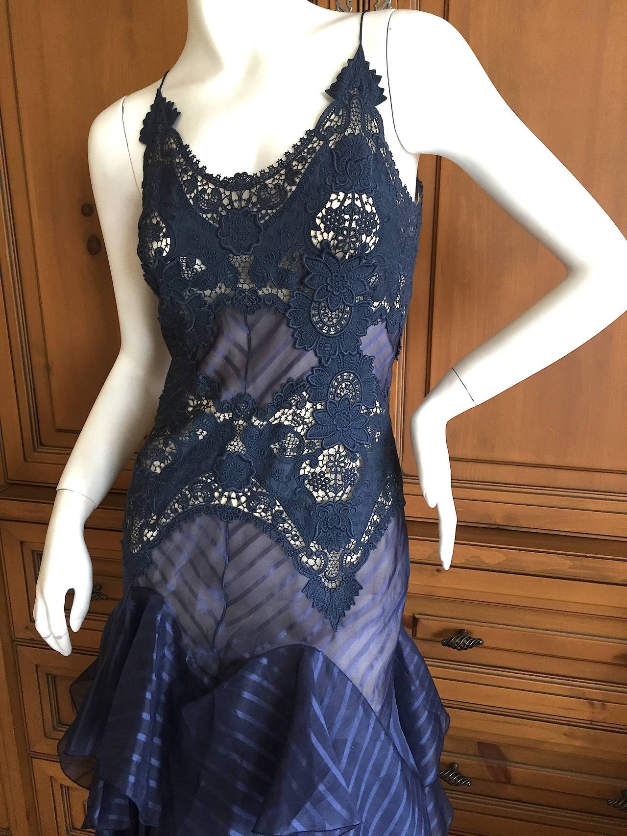Alexander McQueen Sheer Navy Lace Dress 2004 In Excellent Condition In Cloverdale, CA