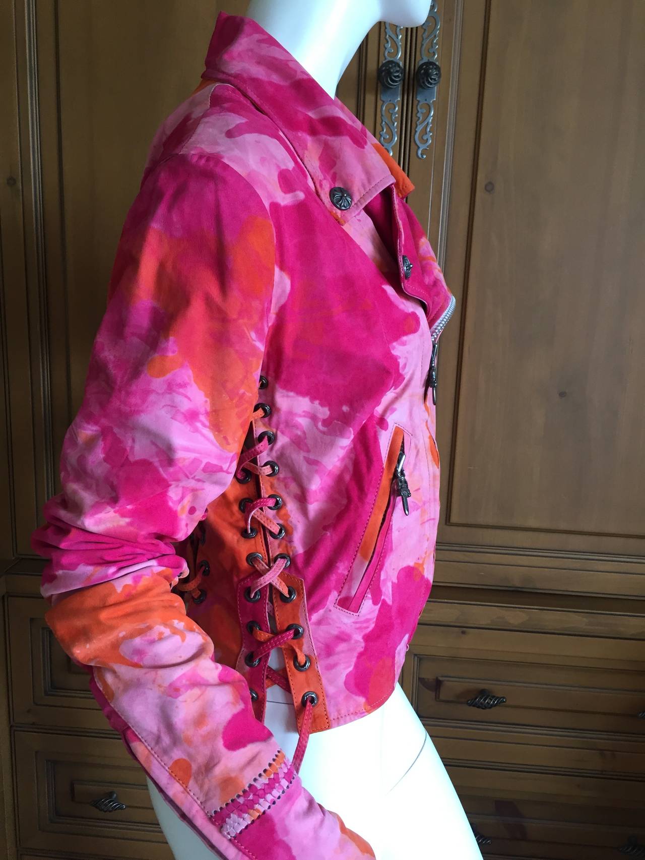 Women's Chrome Hearts Tie Dye Suede Corset Lace Moto Jacket