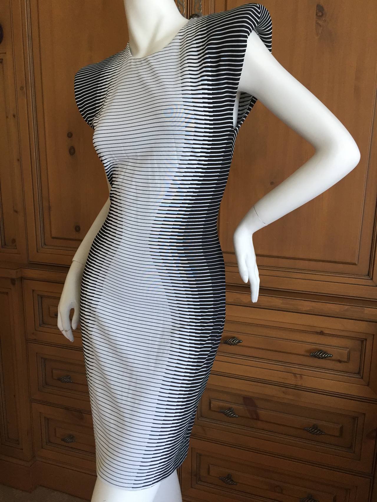 Alexander McQueen Op Art Dress
From  Resort 2009.
Shown on the runway in September 2008, this was one of Alexander McQueens final collections.
Size Large
Bust 35