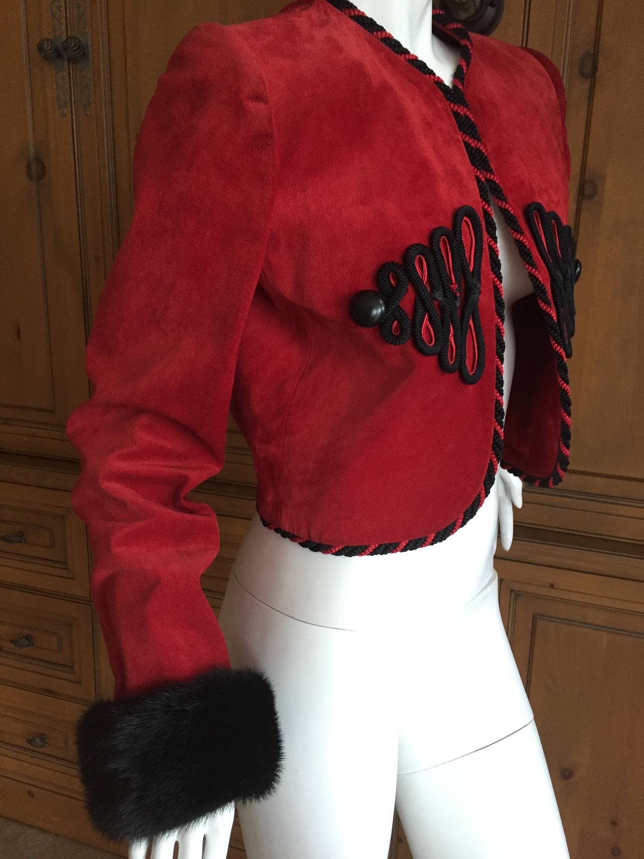 Givenchy Couture Red Suede Mink Trim Crop Jacket For Sale 1