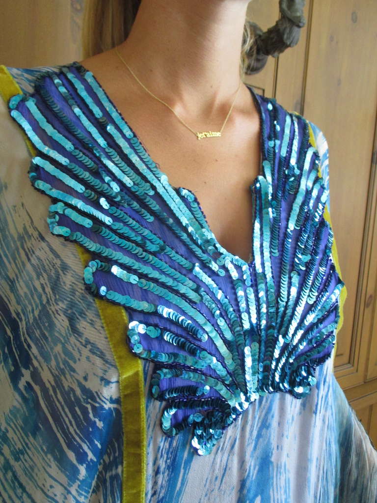 Women's Thea Porter Couture Blue Caftan with Sequins for Martha Palm Beach