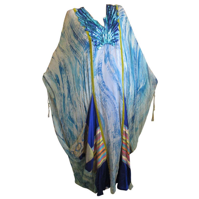 Thea Porter Couture Blue Caftan with Sequins for Martha Palm Beach at