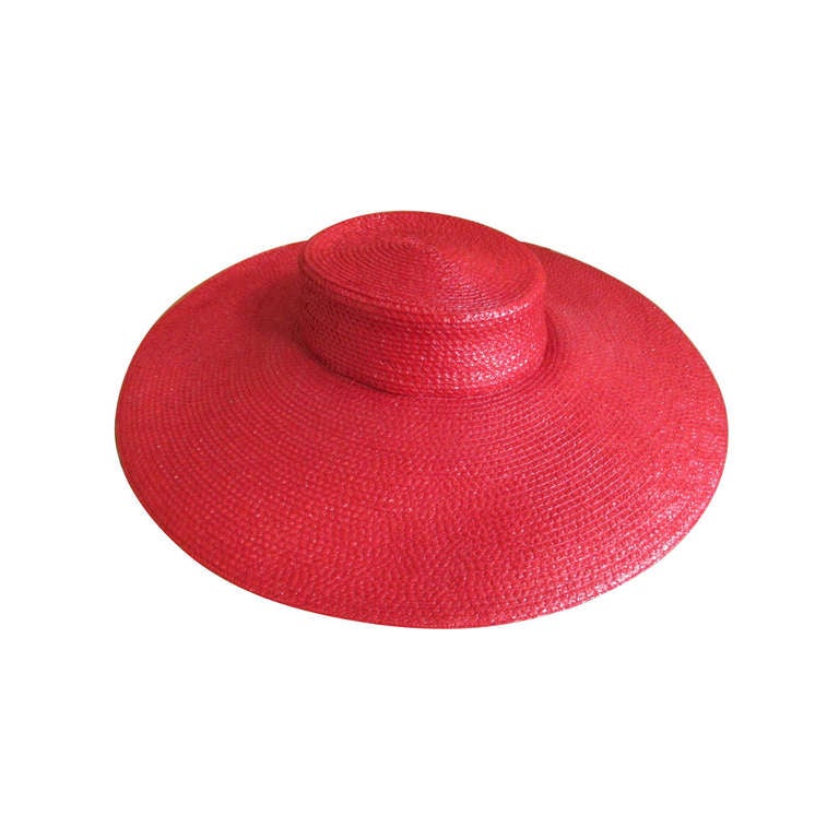 Givenchy Vintage Wide Brim Lipstick Red Straw Occasion Hat at 1stdibs