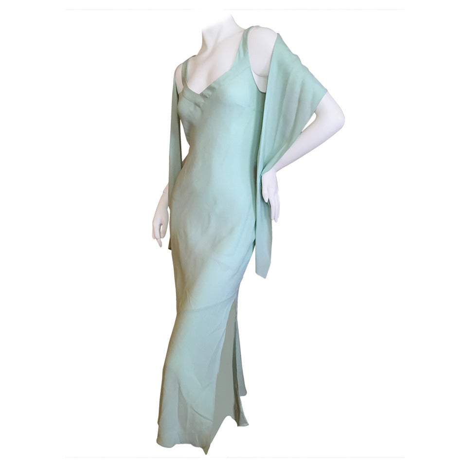 John Galliano '90's Bias Cut Sleeveless Dress with Shawl For Sale