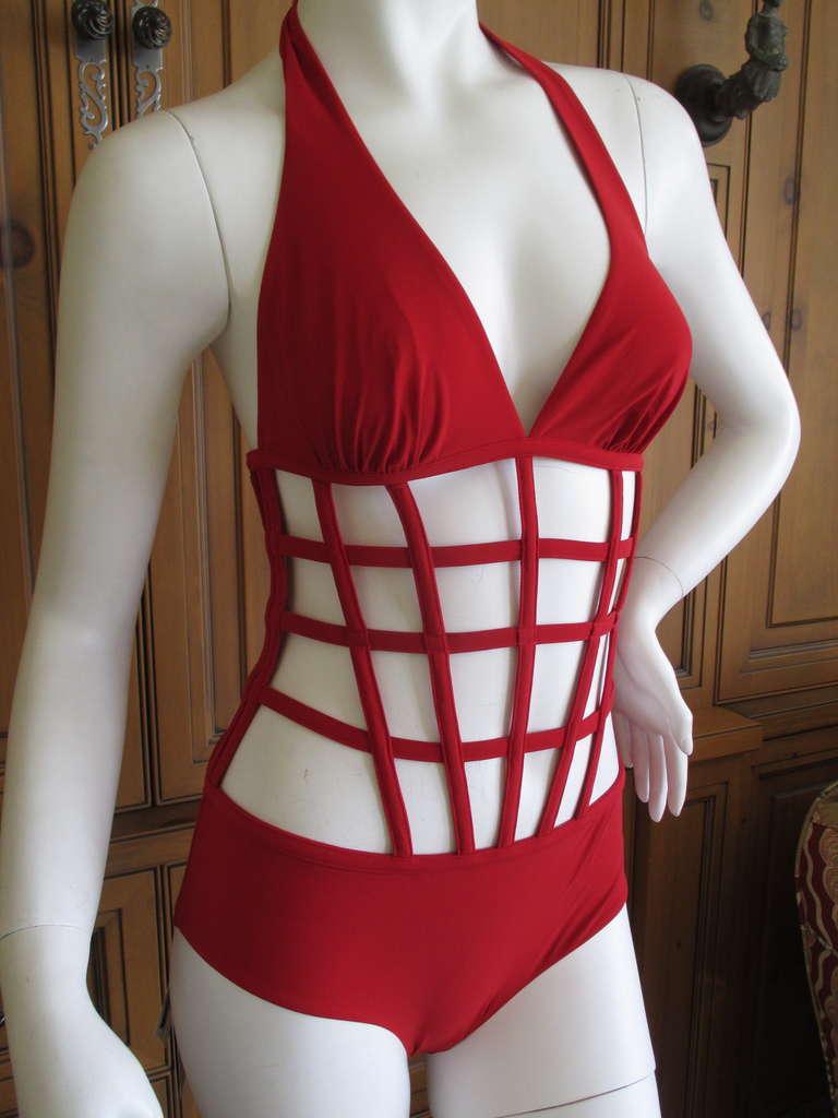 Jean Paul Gaultier La Perla Collection Createur Swimsuit 
Taking a cue from his iconic cage collection from the 80's, Gaultier re interprets this for a new generation...as luxe swimwear.
NWT
There is a lot of stretch in this
Eu 42
US 8