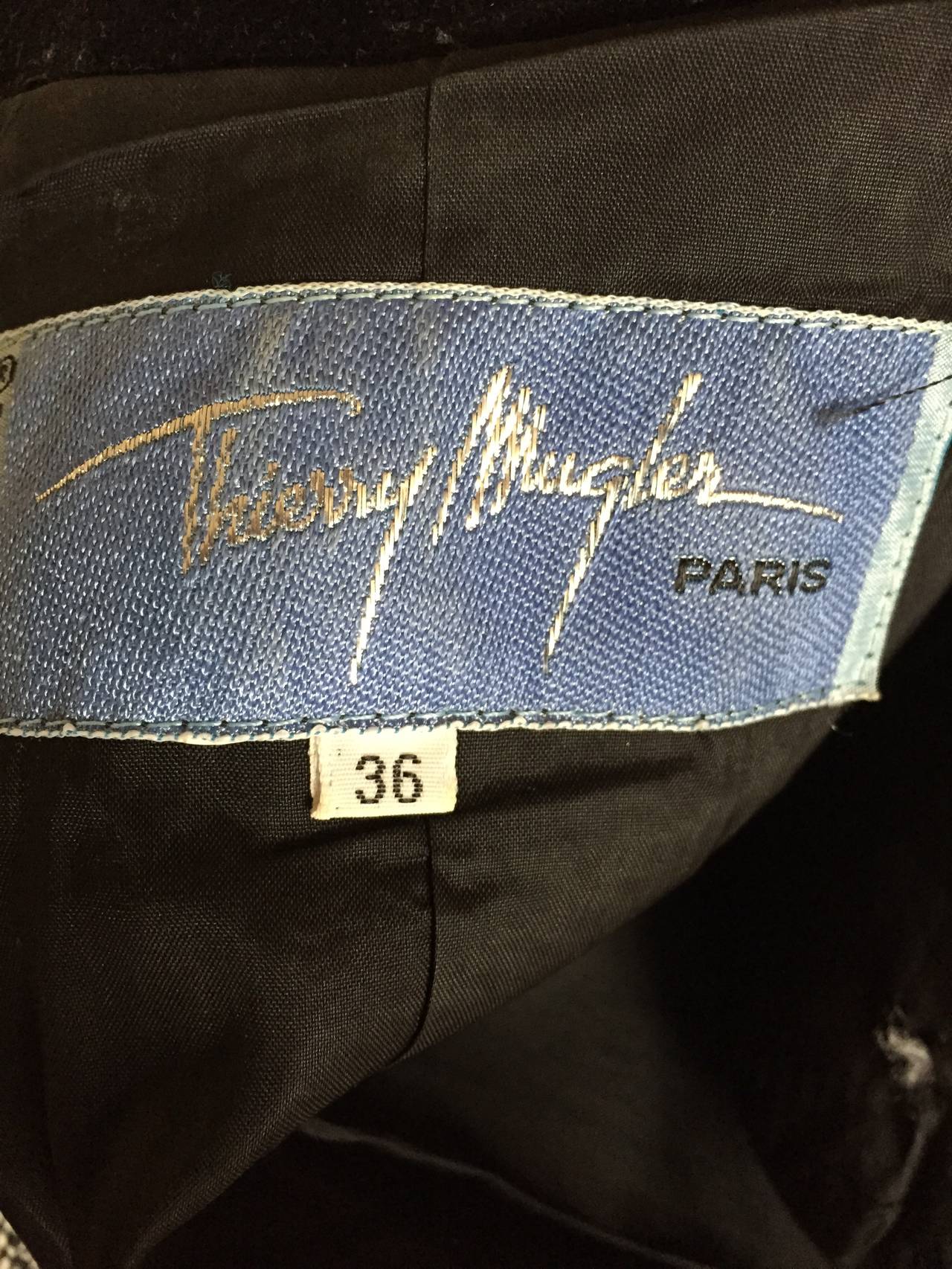 Thierry Mugler Vintage Black Velvet Trimmed Herringbone Suit 1