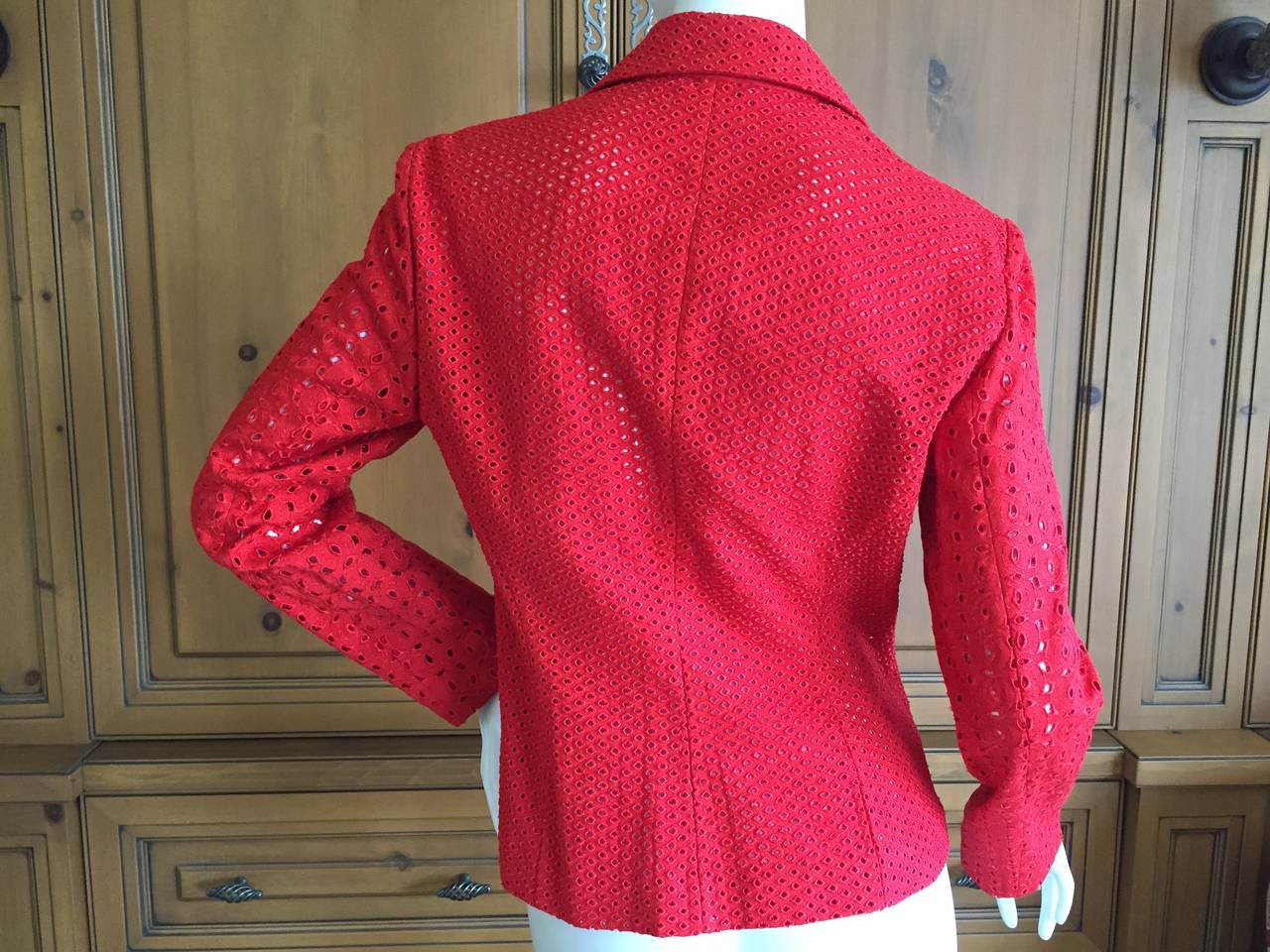 Women's Gianni Versace Couture Vintage Red Embroidered Eyelet Jacket For Sale