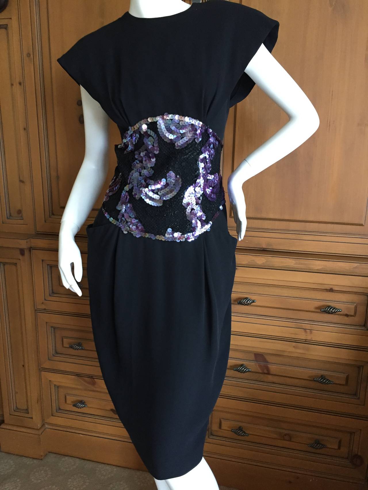 Women's Geoffrey Beene Black Crepe Dress w Sequin 