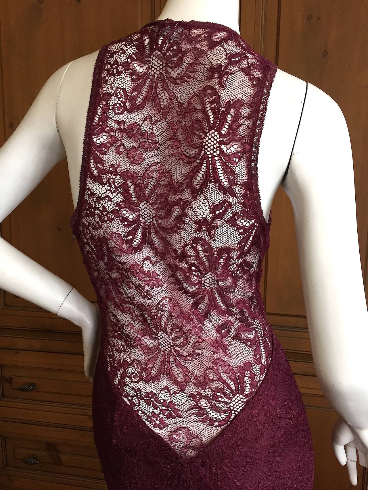 D&G by Dolce & Gabbana Vintage Sexy Sheer Lace Dress .
D&G was the younger, edgier line, and this beauty is classic sexy D&G.
Purple sheer lace, sooooo pretty.
Size 40 (runs small)
Bust 36