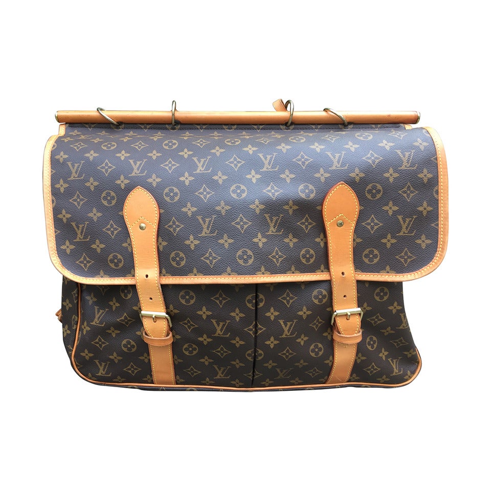 Louis Vuitton Brown Monogram Canvas Leather Sac Chasse Hunting Travel Bag  For Sale at 1stDibs