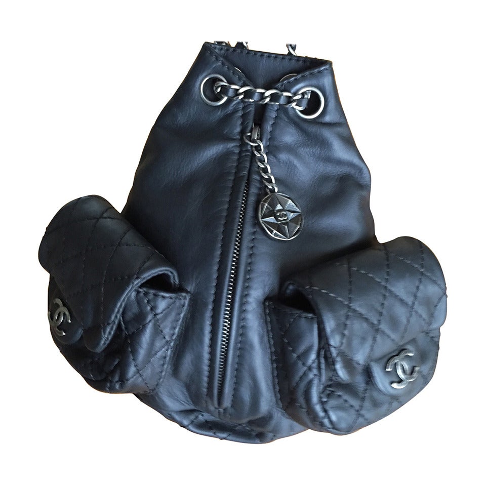 Chanel Black Quilted Lambskin 'CC' Classic Backpack Small Q6B0NE1IKH023