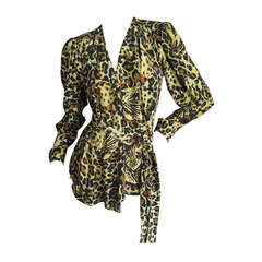 Yves Saint Laurent Vintage Silk Leopard Wrap Jacket/Top