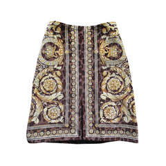 Versace Velvet Baroque Leopard Print Skirt