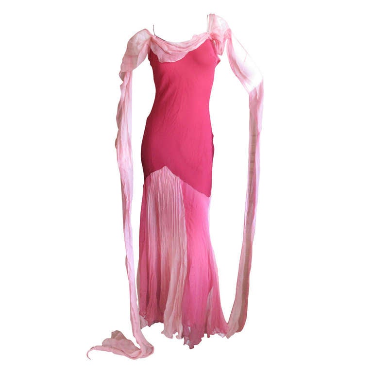 John Galliano Silk Chiffon Summer Dress with Long Flowing Scarves