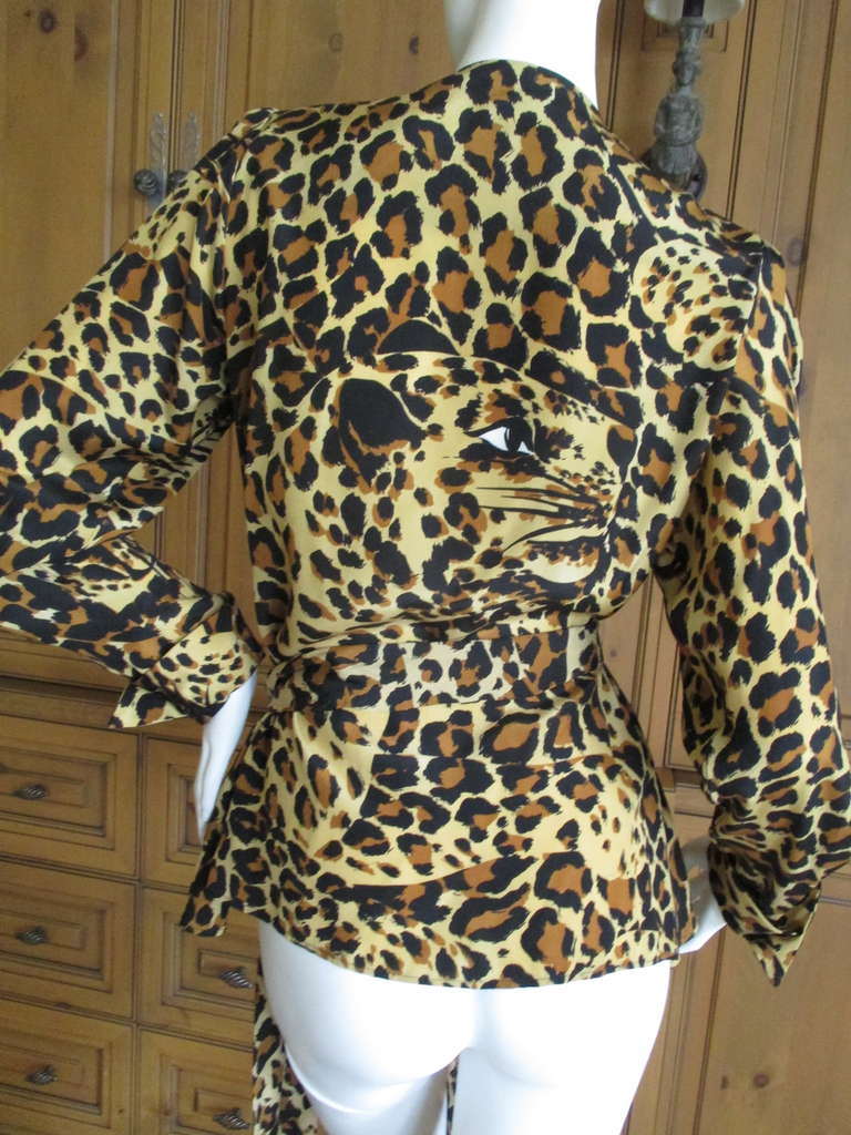 Yves Saint Laurent Vintage Silk Leopard Wrap Jacket/Top In Excellent Condition In Cloverdale, CA