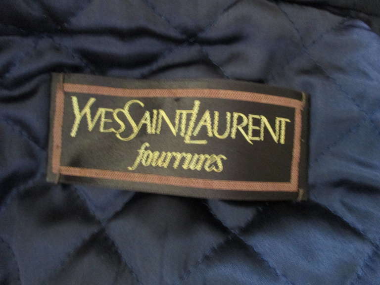 Women's Yves Saint Laurent Fourrures Fringe Plaid Toggle Blanket Coat with Fur Trim Hood