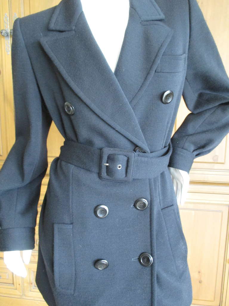 Yves Saint Laurent Rive Guache Vintage Black Belted Coat In Excellent Condition In Cloverdale, CA