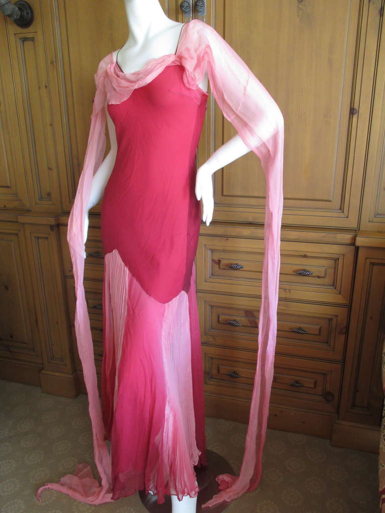 John Galliano Silk Chiffon Summer Dress with Long Flowing Scarves 3