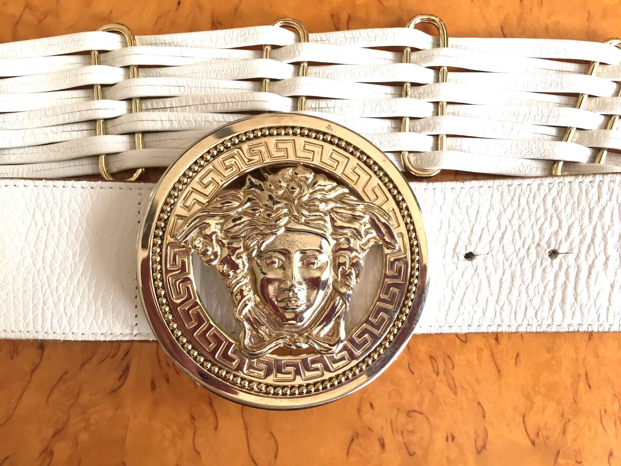 Versace Giant White Medusa Buckle Belt 36 In Excellent Condition In Cloverdale, CA