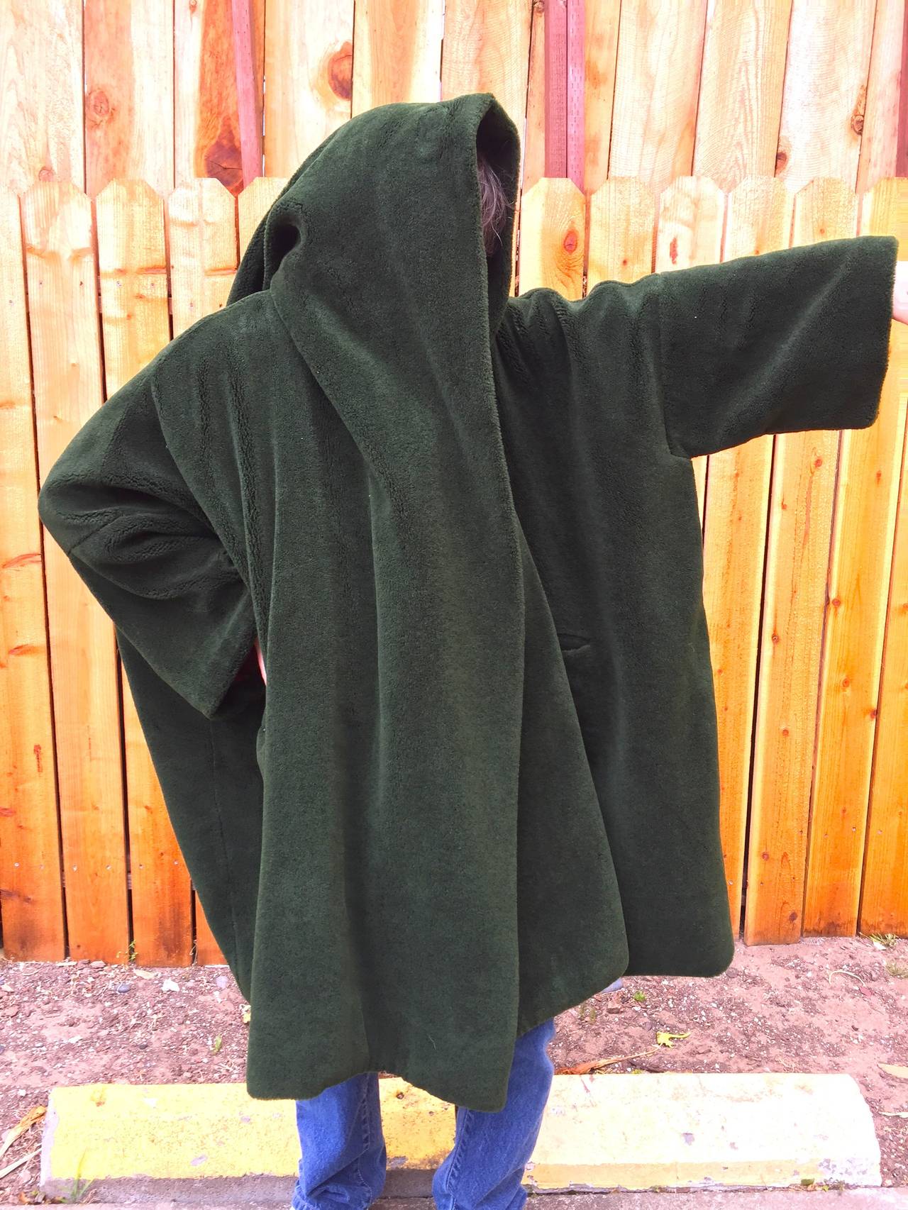 Romeo Gigli 1989 Runway Hooded Green Cocoon Coat 1