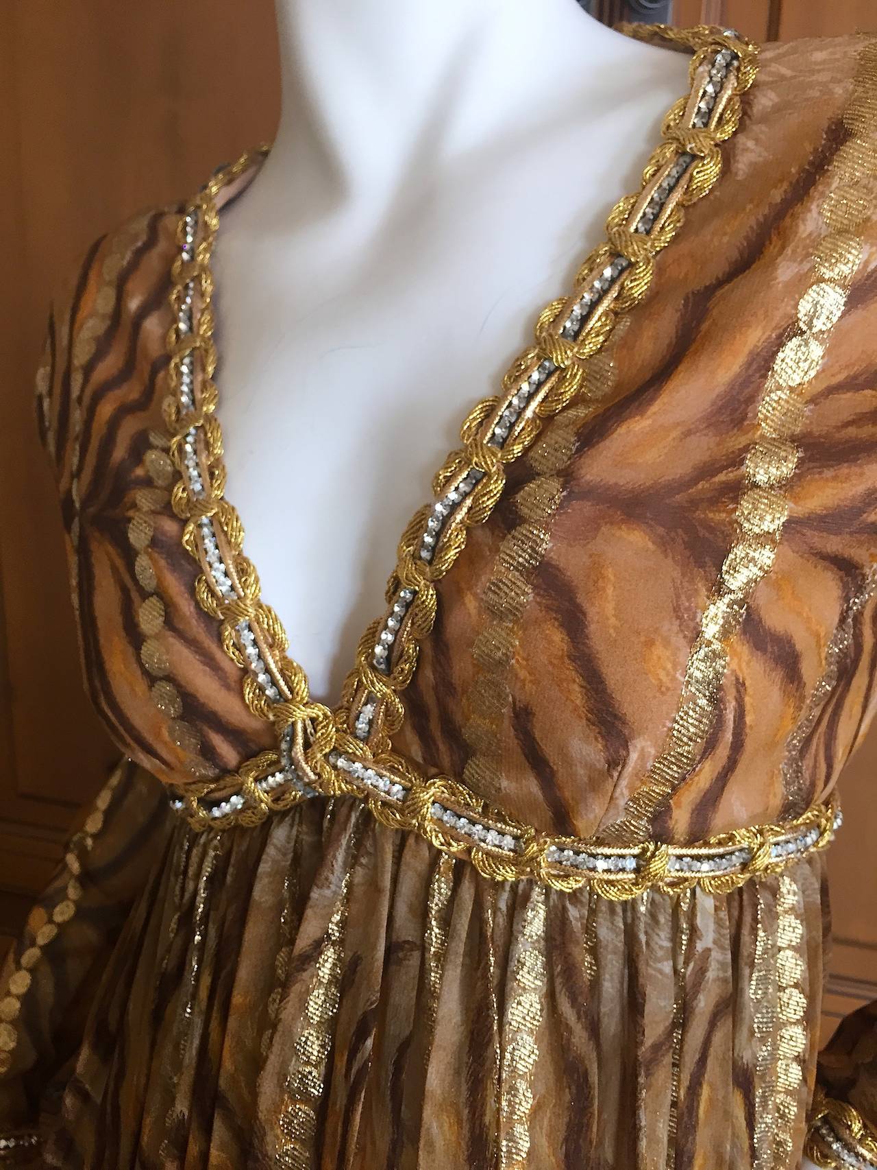 Brown Bill Blass Seductive Vintage Empire Jeweled Silk Dress For Sale