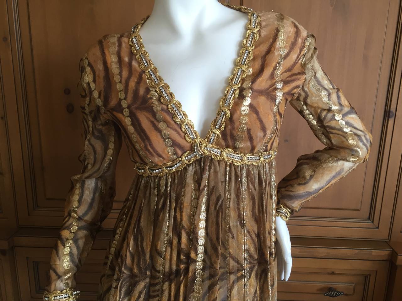 Bill Blass Seductive Vintage Empire Jeweled Silk Dress In Excellent Condition For Sale In Cloverdale, CA