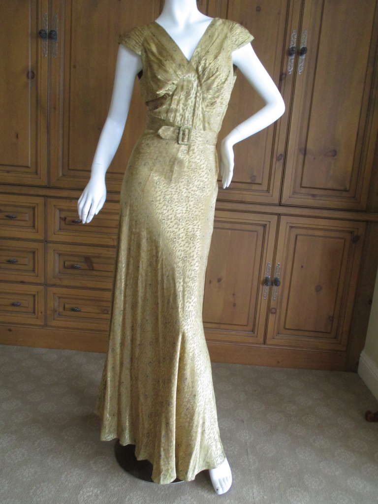 1930's Gold Belted Evening Dress In Good Condition In Cloverdale, CA