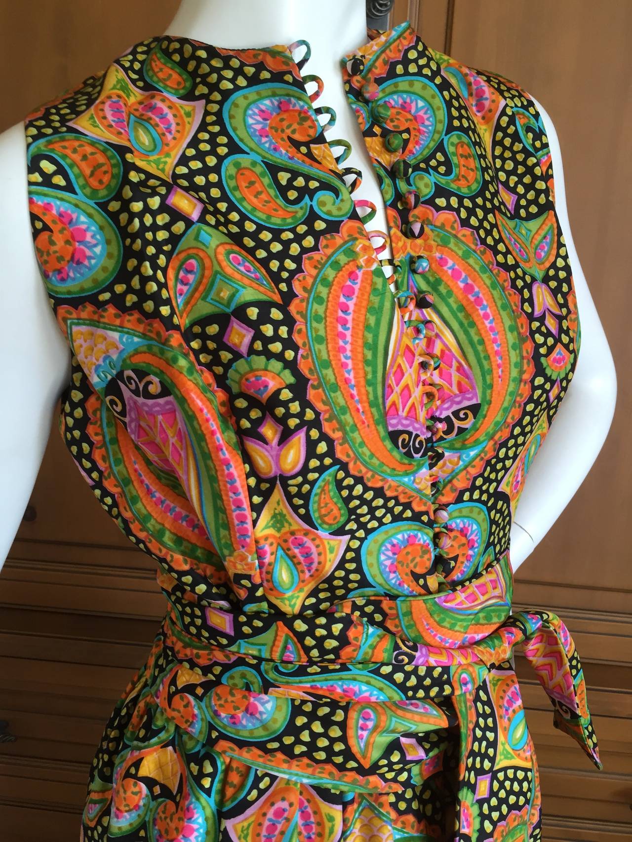 Women's Geoffrey Beene 1970's Sleeveless Silk Dress with Sash