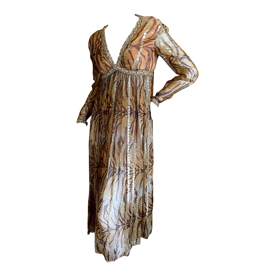 Bill Blass Seductive Vintage Empire Jeweled Silk Dress For Sale