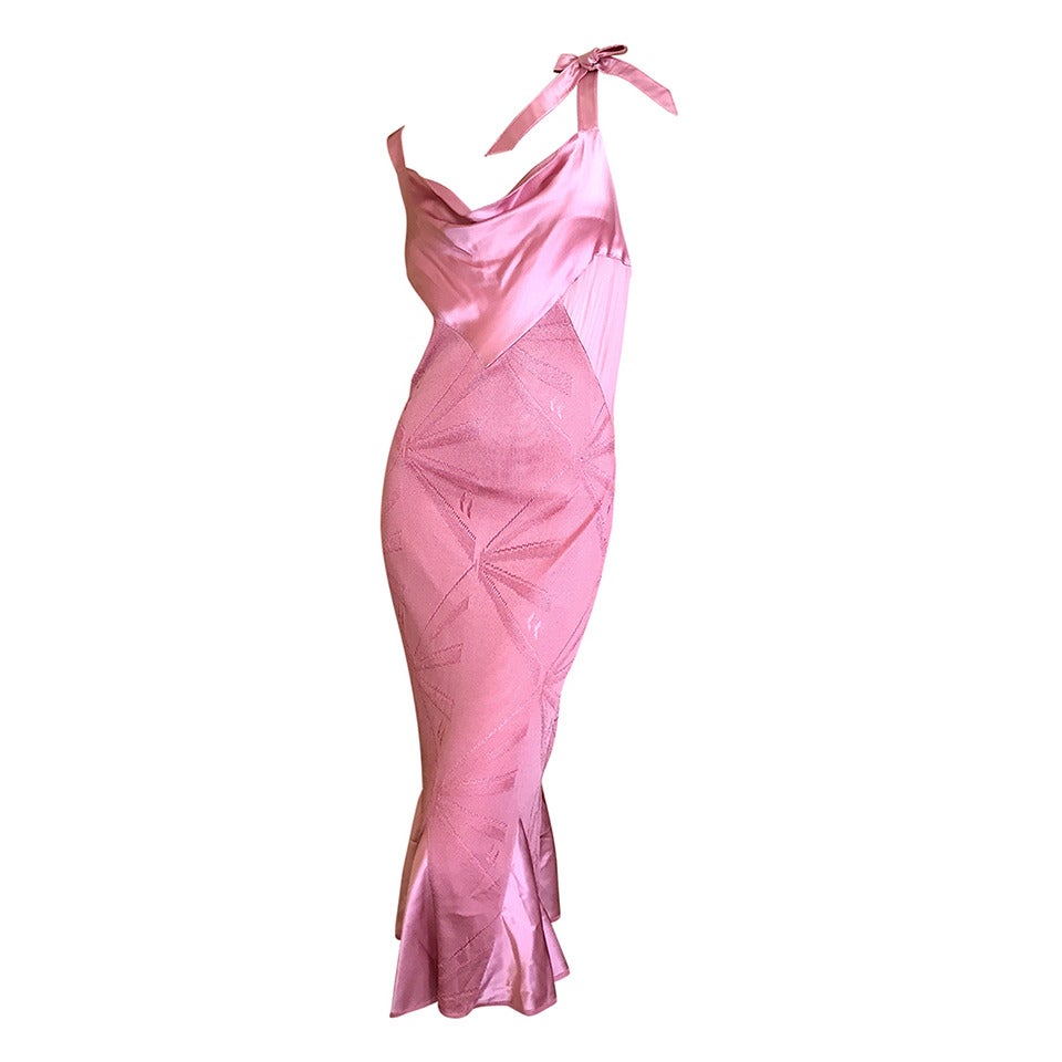 John Galliano Dusty Rose Dress with Silk Satin Inserts