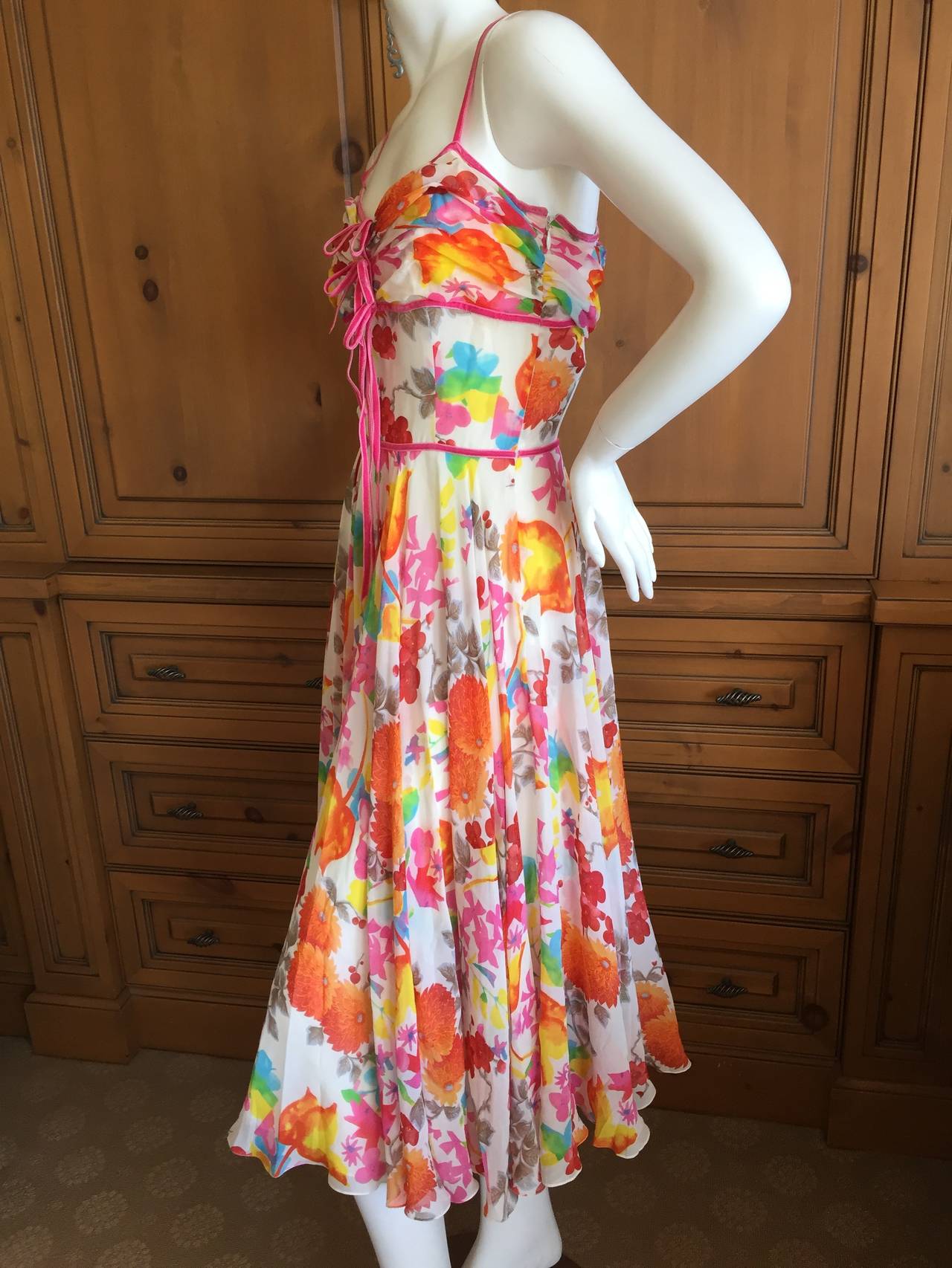 Christian Dior by John Galliano Festive Silk Floral Dress In Excellent Condition In Cloverdale, CA